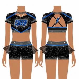 Robe de danse personnalisée en gros, uniforme de cheerleading orné de strass, costume de performance scintillant pour femmes et filles, tenue de danse pour équipes - Product Image 1