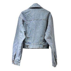 Solid Color Long Sleeve Pocket Diamond <b>Crop</b> <b>Jacket</b> Women Washed Fashion Rhinestone Ladies <b>Denim</b> <b>Jacket</b> Streetwear Outerwear - Product Image 2