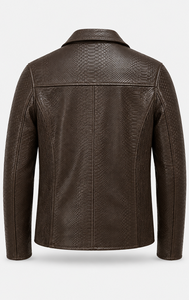 CHAMP KING Veste de moto en cuir gaufré marron pour homme, col rabattu, fermeture éclair - Product Image 6