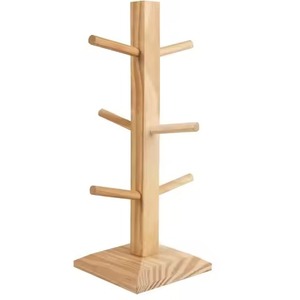 Mug Holder Natural Wood <b>Square</b> Base 6 Hooks Kitchen Storage Countertop Display Stand Wooden Coffee Cup Organizer Tree Rack Mug - Product Image 1
