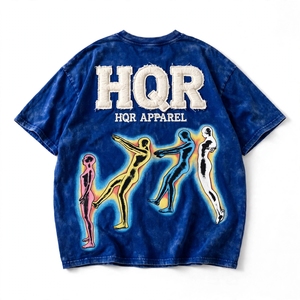 T-shirt décontracté noir à manches courtes pour homme HQR Apparel, motif lettres, col en V, séchage rapide, respirant, coton, coupe classique, logo avant - Product Image 6