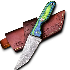 มีดเหล็กดามัสกัสคมกริบ สำหรับล่าสัตว์ ตั้งแคมป์ กิจกรรมกลางแจ้ง ด้ามไม้ปักก้า ทำมือ พกพาสะดวก ขายส่ง ODM - Product Image 1