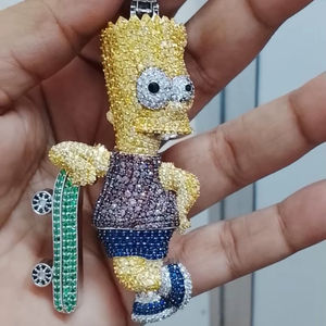 Pendentif Personnage de Dessin Animé Garçon Hip Hop en Moissanite Multicolore Effet Givré, Bijoux Fins en Argent 925, Pendentifs et Breloques - Product Image 1