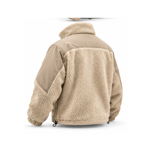 Veste en polaire beige pour homme, col montant, fermeture éclair, doublure en sherpa, coupe-vent, vêtements d'hiver de haute qualité, coupe régulière, OEM - Product Image 6