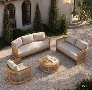 Ensemble de canapés en teck d'extérieur moderne avec coussins imperméables pour mobilier de jardin et de cour, design contemporain - Product Image 1