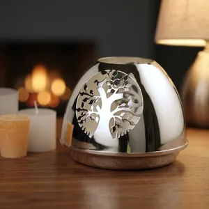 <b>Silver</b> Plated Brass Tea Light Holder | Handmade Candle <b>Lamp</b> | Copper Tone Home Decoration | TREE OF LIFE TEA LIGHT HOLDER - Product Image 4