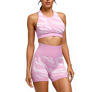Conjunto deportivo de dos piezas personalizado al por mayor para mujer, ropa de gimnasio, sujetador y pantalones cortos para entrenamiento. - Product Image 1