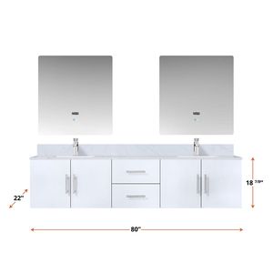 Bianco Lucido 80 Pollici Mobile bagno doppio con lavabo da 22 pollici Piano in Marmo di Carrara 30 Pollici Set di Rubinetti con Specchi LED da 22 Pollici L X 22 Pollici D - Product Image 6