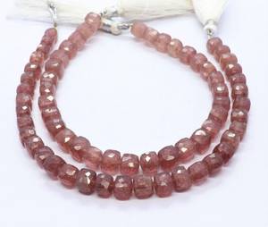 AAA Natural Strawberry Faceted Cube Beads 6-7 MM Strawberry <b>Gemstone</b> Beads 8 Inch Faceted Red Strawberry 3D Cube Beads Jewelry - Product Image 6