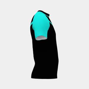 Men's Black And Turquoise Color Blocked Short Sleeve Rash Guard Quick Dry Sport <b>Top</b> Adult Swim Shirt - Product Image 1