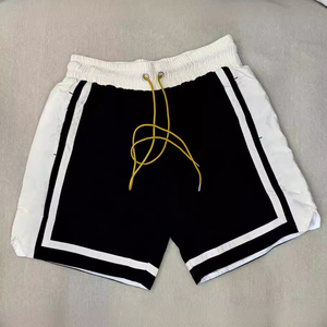 Custom Solid Black and <b>White</b> Colorblocking Front Logo Drawstring <b>Jogger</b> Basketball <b>Shorts</b> Loose Casual Beach for Men - Product Image 3