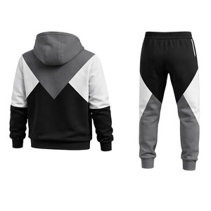 Men's Grey Black Color Block Tracksuit Set Zip Up Hoodie and Jogger <b>Pants</b> Casual Sportswear Gym Running Streetwear Outfit - Product Image 3
