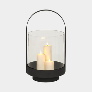 Black Metal <b>Lantern</b> With Clear Glass Cylinder And Three Candles For Home Decoration <b>Hurricane</b> Candle Holder On Sale - Product Image 4