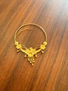 Anneau de nez en or massif 22 carats, bijou de mariage traditionnel indien, design Nath motif paon floral émaillé, grande taille, fil de piercing - Product Image 5