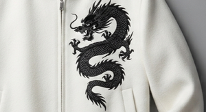 Blouson Bomber Décontracté pour Homme Hiver, Broderie Dragon Chinois, 100% Coton Éponge, Fermeture Éclair, Capuche, Poche Kangourou Avant - Product Image 5