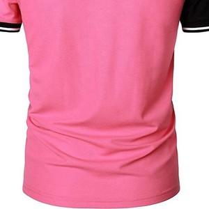 Men's Color Blocked Polo Shirt <b>Short</b> Sleeve Geometric Pattern Casual Knitted Pink <b>Black</b> White - Product Image 5
