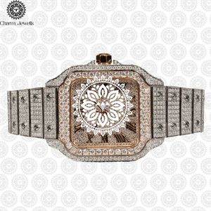 Montre de luxe pour homme Charm_Jewells en acier inoxydable avec accent diamant, verre cristal, mouvement mécanique analogique, 40 mm, étanche 10 bars - Product Image 1