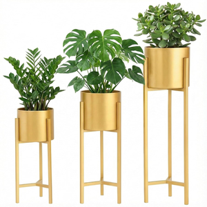 Ensemble de 3 pots de fleurs avec supports, pots de plantes en métal décoratifs modernes pour une utilisation en intérieur, décoration élégante pour la maison, le salon et le balcon - Product Image 1