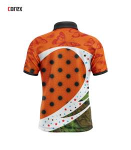 Corex Sublimation Short Sleeve <b>Polo</b> Shirt <b>Orange</b> Butterfly Star Print Quick Dry Polyester Casual Sport Wear - Product Image 2