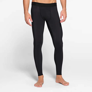 Leggings de compression longs pour hommes, couleur noire unie, taille élastique, en Spandex et Nylon - Product Image 4