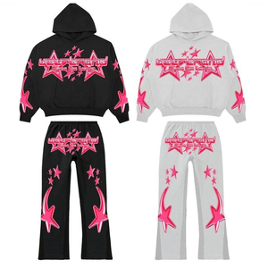 custom y2k <b>tracksuit</b> manufacturer wholesale graphic hoodie set private label streetwear outfitY2K Star Graphic Hoodie and Flare - Product Image 2