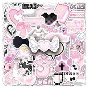 50-Piece Pink Pixel Art Stickers Sickly Cute Creative Cross-Border Design for <b>Suitcase</b> Planner & Water Cup - Product Image 2