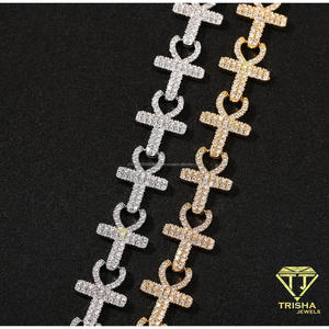 Collar de cadena de plata de ley 925 premium con diamantes cultivados en laboratorio, tono dorado, joyería llamativa para compradores mayoristas. - Product Image 4
