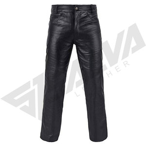 Pantalones de Motociclista de Cuero Negro para Hombre SALVA LEATHER, Cintura Media, Corte Recto, Cierre de Cremallera, Impermeables, Ligeros, para Invierno - Product Image 2