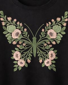 Camiseta Corta Negra para Mujer con Bordado Floral de Mariposa, Manga Corta, Informal, de Moda, Mezcla de Algodón Suave, Top de Verano para Dama, Venta al por Mayor - Product Image 3