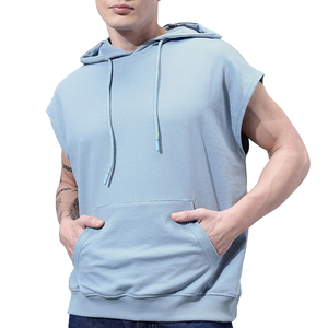 Haut de sport sans manches pour homme en coton et polyester, doux et léger, avec capuche, pour l'entraînement et la gym, personnalisable OEM, marque privée - Product Image 1