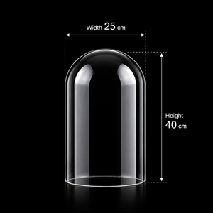 G021-22-18-A Campana de cristal de 25x40 mm con asa superior de diamante y base escalonada dorada, base de madera - Product Image 1