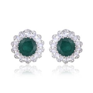Boucles d'oreilles clous de luxe en argent 925, taille émeraude, motif floral, halo de diamants, bijoux de mariage pour femme - Product Image 2