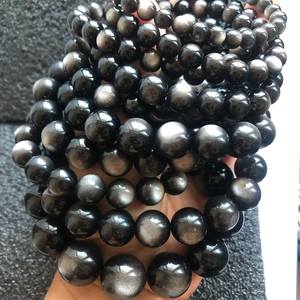 Cuentas de obsidiana plateada natural sin tratar, redondas, sueltas, media hebra, para la fabricación de joyas y manualidades. - Product Image 5