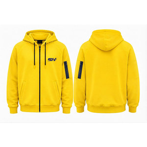 Sweat à capuche zippé pour homme, coupe ample et oversize, couleur jaune vif, manches épaisses, poche zippée, fermeture à cordon de serrage - Product Image 6