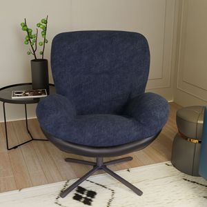 Poltrona Girevole a 360 Gradi, Design Moderno in Ciniglia, Comoda Sedia Lounge in Ecopelle Nera con Base in Metallo per Soggiorno - Product Image 4