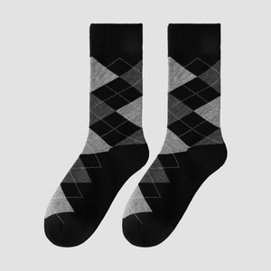Chaussettes pour hommes, 100% coton, respirantes, motif Argyle, usage quotidien, chaussettes tricotées pour l'automne, logo personnalisé - Product Image 4