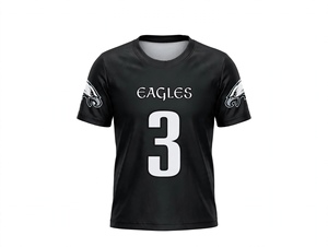 Camiseta deportiva negra de cuello en V, personalizada con el nombre y número del equipo de fútbol americano, diseño de águila, de secado rápido, estilo holgado, gran venta. - Product Image 1