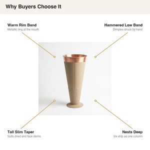 Vase de sol en fer fait main de 24 cm avec bordure en cuivre sable chaud, design conique pour la décoration intérieure, les hôtels et les mariages - Product Image 5