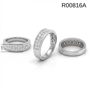 Auténtica Banda de Diamantes con Corte Princesa en Oro Blanco de 18K para Regalo del Día de la Madre con Sello de Garantía y Certificado, Grabado Láser Personalizado - Product Image 6