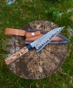 Cuchillo de Chef Artesanal OEM Personalizado de Acero de Damasco y Cobre con Hoja Afilada, para Cortar Carne y BBQ, Mango de Madera, Regalo Ideal - Product Image 2