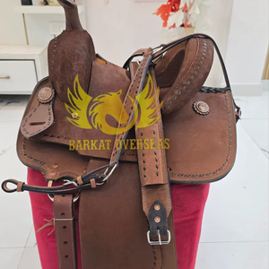 Silla de montar para niños de cuero de gamuza genuino marrón, duradera, para espectáculos ecuestres, carreras de barriles, portátil, con asiento profundo y cómodo. - Product Image 1