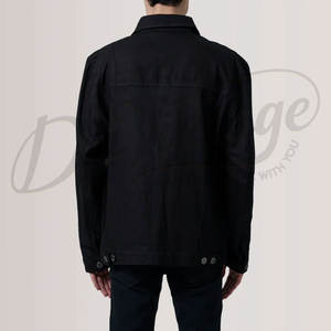 เสื้อแจ็คเก็ตยีนส์สีดำล้วนสำหรับผู้ชาย ปิดกระดุม แขนยาว สไตล์ลำลอง สตรีทแวร์ - Product Image 3