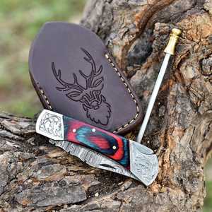 High Quality Damascus Steel Pocket Folding Knife Handmade Outdoor Foldable Knife with Wooden Handle for Hiking and <b>Camping</b> - Product Image 2