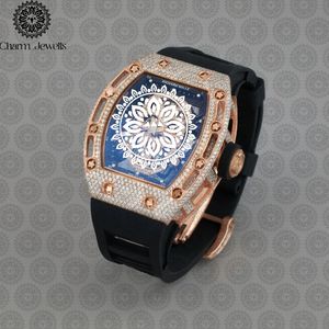 Reloj de Lujo para Hombre, Caja de Oro Rosa con Diamantes, Esfera Azul, Movimiento Mecánico Analógico, Correa de Acero Inoxidable, Caja de 40 mm, Resistente al Agua 10 Bar - Product Image 1