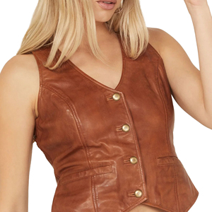 Women's Vintage Brown Leather <b>Vest</b> Genuine Leather Custom Logo Factory Price Wholesale Manufacturer - Product Image 3