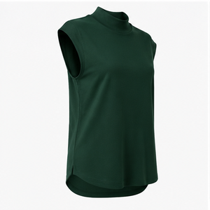Camiseta de Mujer Verde Bosque con Cuello Alto y Manga Corta, Corte Holgado, WTS-0094 - Product Image 5