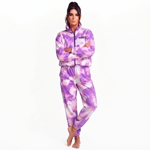 <b>Women</b> Purple <b>White</b> Tie Dye Zip Up <b>Tracksuit</b> Set Stand Collar Long Sleeve Jogger 2 Piece Casual Outfit - Product Image 3