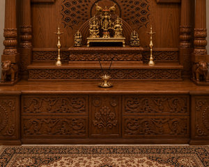 Mandir hindú de madera maciza con acabado en nogal oscuro personalizado para decoración de templos domésticos y sala de oración. Fabricante y exportador para EE. UU. - Product Image 5