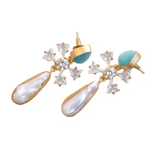 Pendientes de Latón al por Mayor, con Circonita, Hechos a Mano, Semi-Preciosos, con Acabado en Oro de 18K, Estilo Moderno, al por Mayor - Product Image 6