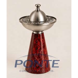 Quemador de Incienso Árabe de Metal de Lujo con Acabado Plateado Vintage y Base de Resina Roja, Elegante Porta Incienso Mabkhara para Decoración del Hogar - Product Image 1
